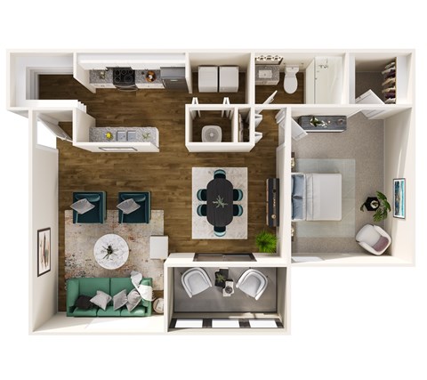Floor plan for 1 bed, 1 bath, 885 sqft